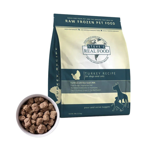 Steve's Real Food Dog & Cat Frozen Turkey Nuggets 5Lb