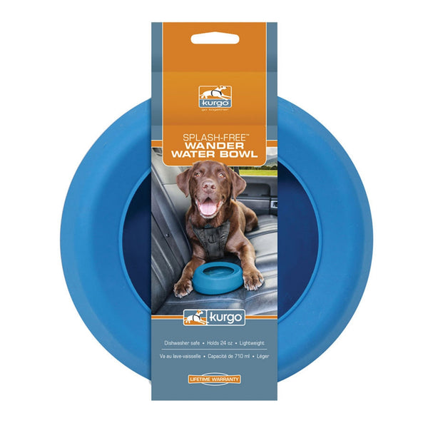 Kurgo Wander Splash Free Water Bowl Blue